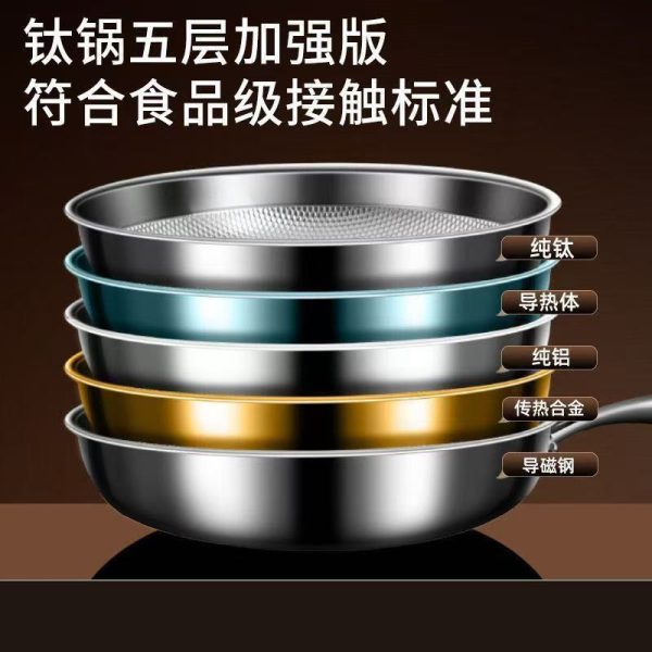 德国钛煎锅无涂层钛锅不粘锅蜂窝锤纹食品级钛合金家用平底煎锅 - 图片 2